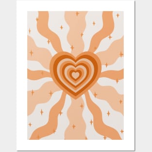 Retro Heart Waves - Orange Posters and Art